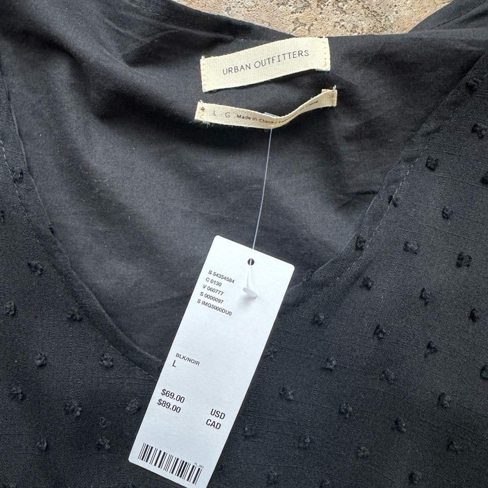 Urban Outfitters Swiss Dot Textured Babydoll Dress in black